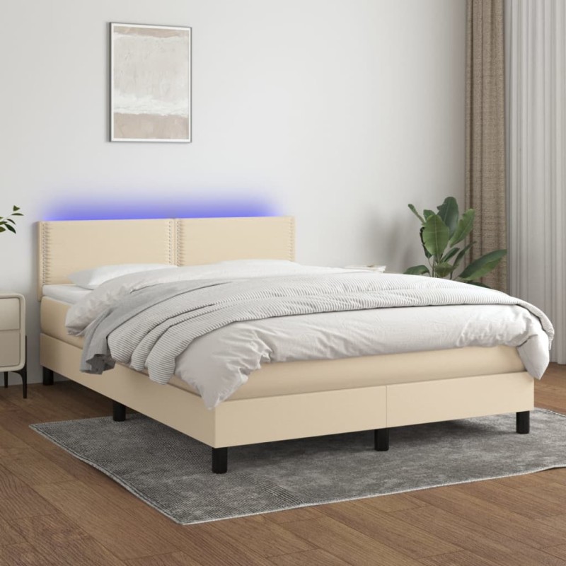 vidaXL Boxspringbett mit Matratze & LED Creme 140x190 cm Stoff vidaXL Boxspringbett mit Matratze & LED Creme 140x190 cm Stoff