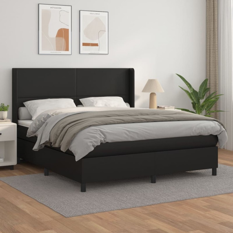 vidaXL Boxspringbett mit Matratze Schwarz 160x200 cm Kunstleder vidaXL Boxspringbett mit Matratze Schwarz 160x200 cm Kunstleder