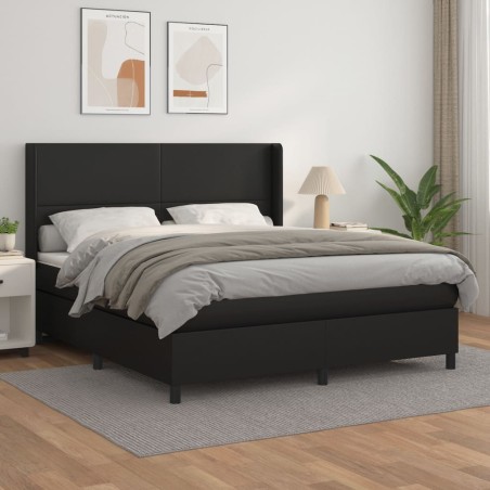 vidaXL Boxspringbett mit Matratze Schwarz 160x200 cm Kunstleder