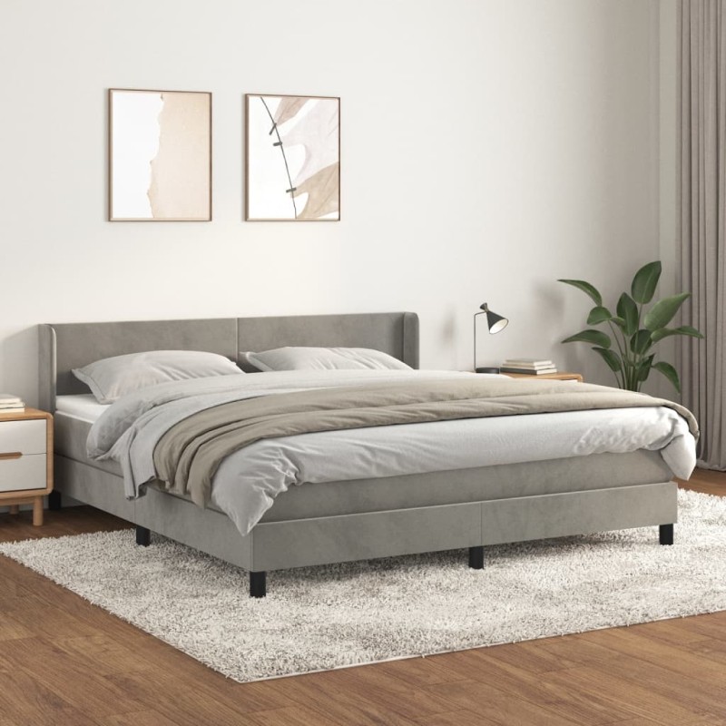 vidaXL Boxspringbett mit Matratze Hellgrau 180x200 cm Samt vidaXL Boxspringbett mit Matratze Hellgrau 180x200 cm Samt