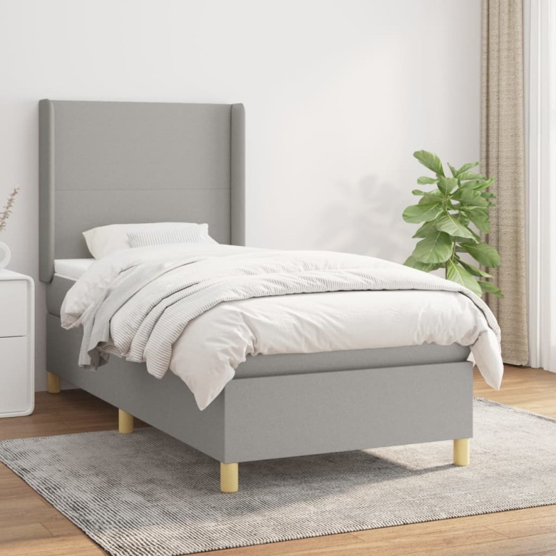 vidaXL Boxspringbett mit Matratze Hellgrau 100x200 cm Stoff vidaXL Boxspringbett mit Matratze Hellgrau 100x200 cm Stoff