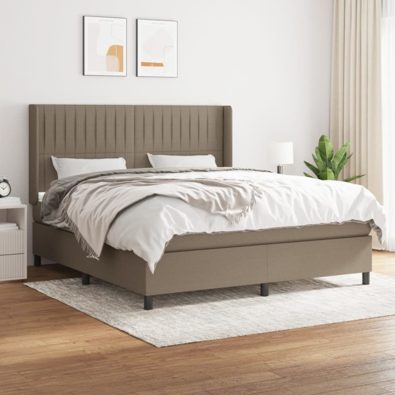 vidaXL Boxspringbett mit Matratze Taupe 180x200 cm Stoff vidaXL Boxspringbett mit Matratze Taupe 180x200 cm Stoff