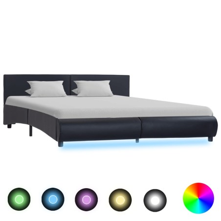 Bettgestell mit LED Schwarz Kunstleder 180x200 cm