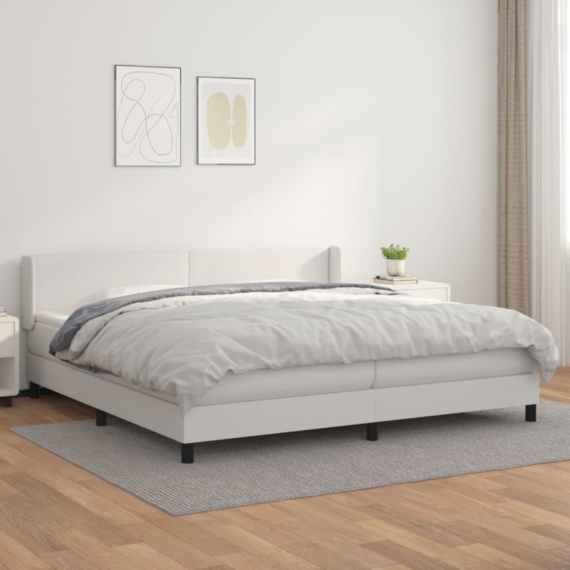vidaXL Boxspringbett mit Matratze Weiß 200x200 cm Kunstleder vidaXL Boxspringbett mit Matratze Weiß 200x200 cm Kunstleder