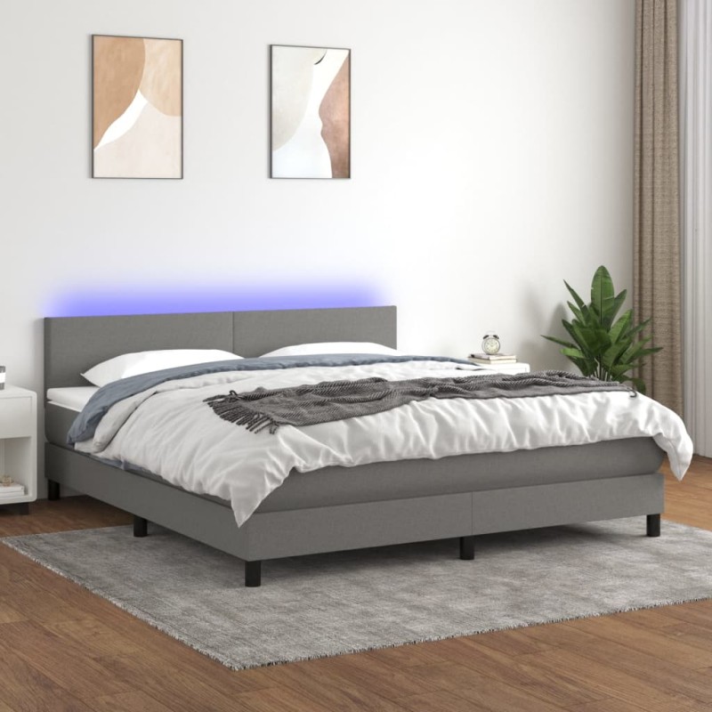 vidaXL Boxspringbett mit Matratze & LED Dunkelgrau 180x200 cm Stoff vidaXL Boxspringbett mit Matratze & LED Dunkelgrau 180x200 cm Stoff