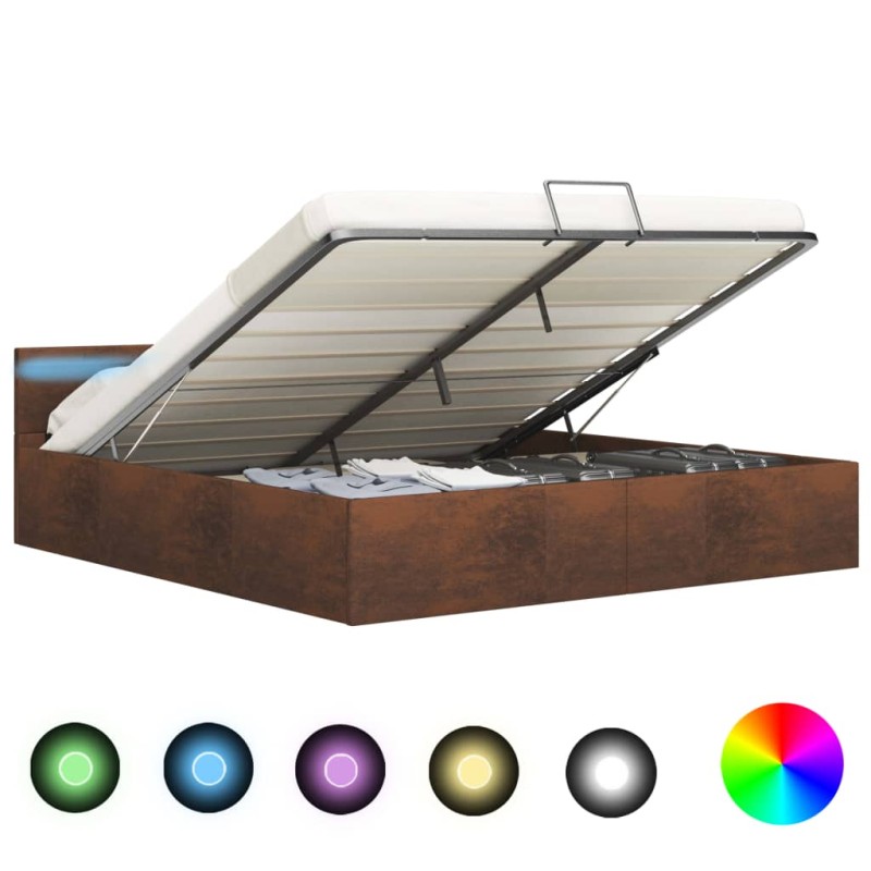 Bett mit Bettkasten Hydraulisch LED Braun Stoff 180x200 cm Bett mit Bettkasten Hydraulisch LED Braun Stoff 180x200 cm