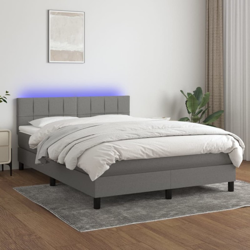 vidaXL Boxspringbett mit Matratze & LED Dunkelgrau 140x190 cm Stoff vidaXL Boxspringbett mit Matratze & LED Dunkelgrau 140x190 cm Stoff