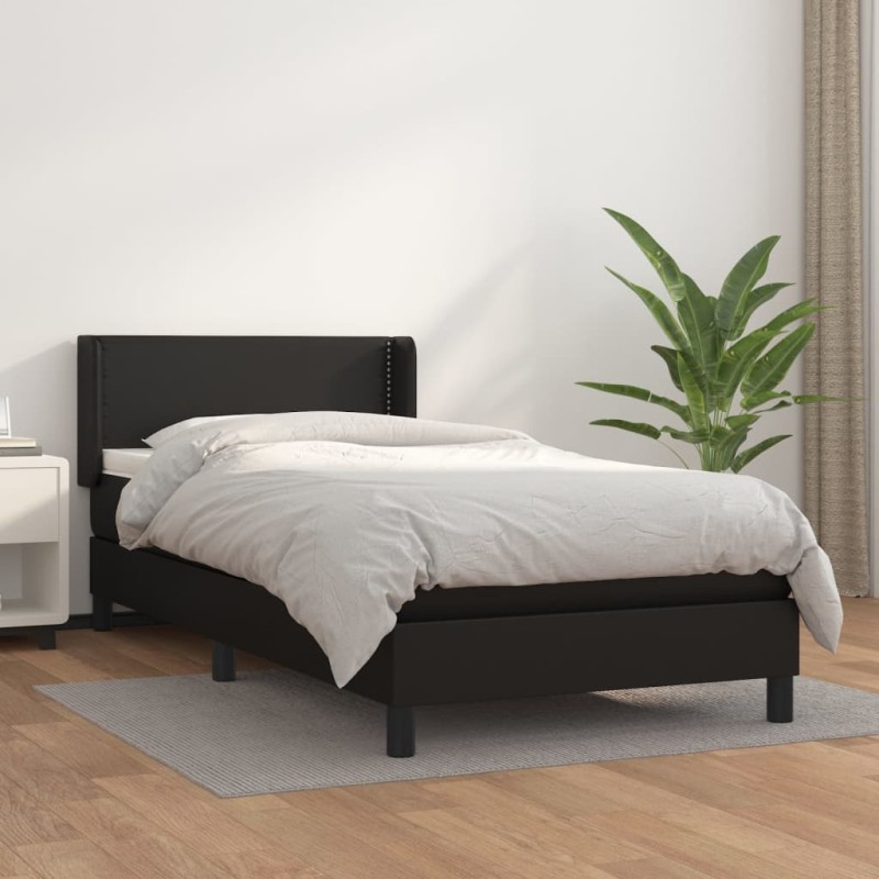 vidaXL Boxspringbett mit Matratze Schwarz 80x200 cm Kunstleder vidaXL Boxspringbett mit Matratze Schwarz 80x200 cm Kunstleder