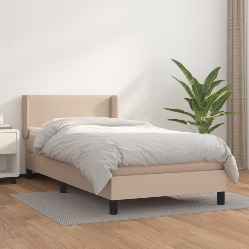 vidaXL Boxspringbett mit Matratze Cappuccino-Braun 90x200cm Kunstleder vidaXL Boxspringbett mit Matratze Cappuccino-Braun 90x200cm Kunstleder