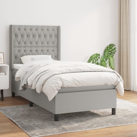 vidaXL Boxspringbett mit Matratze Hellgrau 100x200 cm Stoff