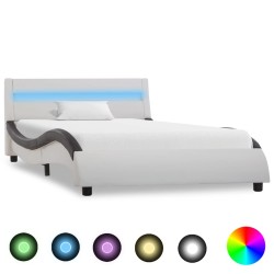 Bettgestell mit LED Weiß und Schwarz Kunstleder 90×200 cm