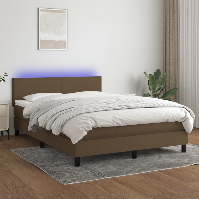vidaXL Boxspringbett mit Matratze & LED Dunkelbraun 140x200 cm Stoff vidaXL Boxspringbett mit Matratze & LED Dunkelbraun 140x200 cm Stoff