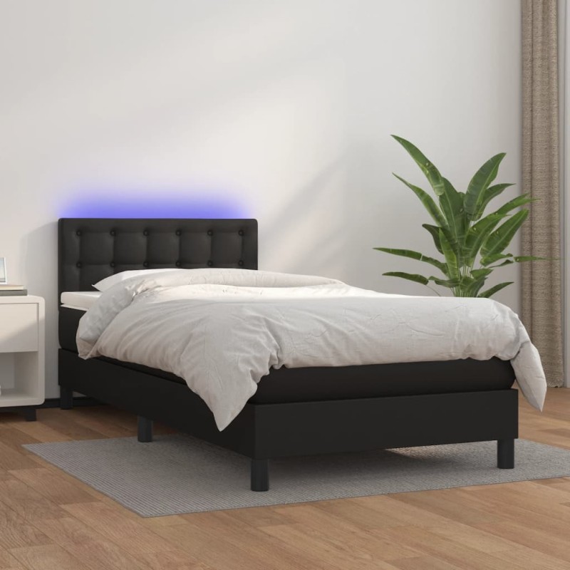 vidaXL Boxspringbett mit Matratze & LED Schwarz 100x200 cm Kunstleder vidaXL Boxspringbett mit Matratze & LED Schwarz 100x200 cm Kunstleder