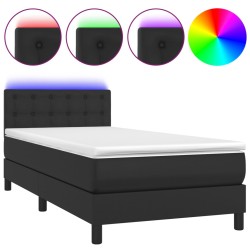 vidaXL Boxspringbett mit Matratze & LED Schwarz 100x200 cm Kunstleder