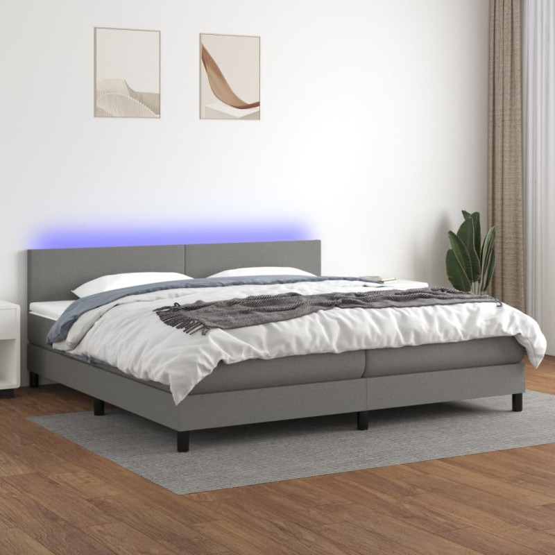 vidaXL Boxspringbett mit Matratze & LED Dunkelgrau 200x200 cm Stoff vidaXL Boxspringbett mit Matratze & LED Dunkelgrau 200x200 cm Stoff