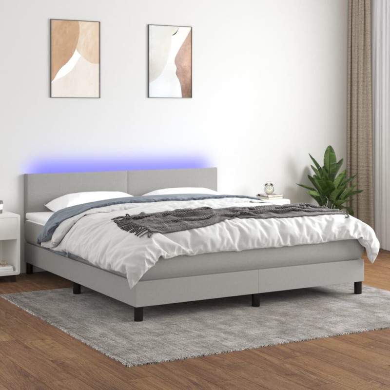 vidaXL Boxspringbett mit Matratze & LED Hellgrau 180x200 cm Stoff vidaXL Boxspringbett mit Matratze & LED Hellgrau 180x200 cm Stoff