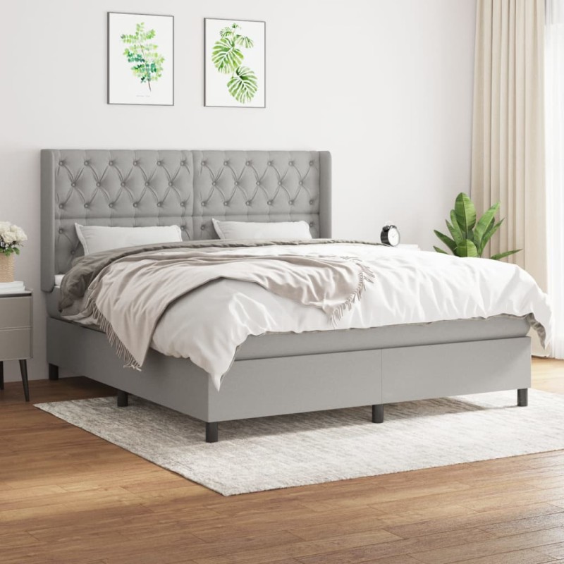 vidaXL Boxspringbett mit Matratze Hellgrau 160x200 cm Stoff vidaXL Boxspringbett mit Matratze Hellgrau 160x200 cm Stoff