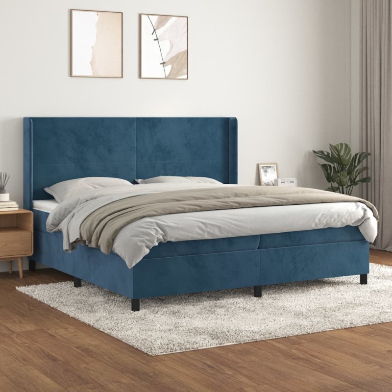 vidaXL Boxspringbett mit Matratze Dunkelblau 200x200 cm Samt vidaXL Boxspringbett mit Matratze Dunkelblau 200x200 cm Samt