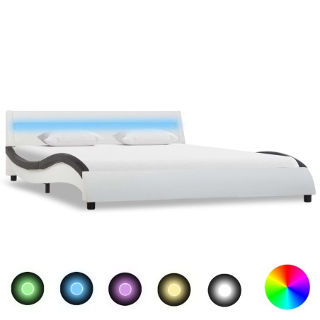 Bettgestell mit LED Weiß und Schwarz Kunstleder 120x200 cm