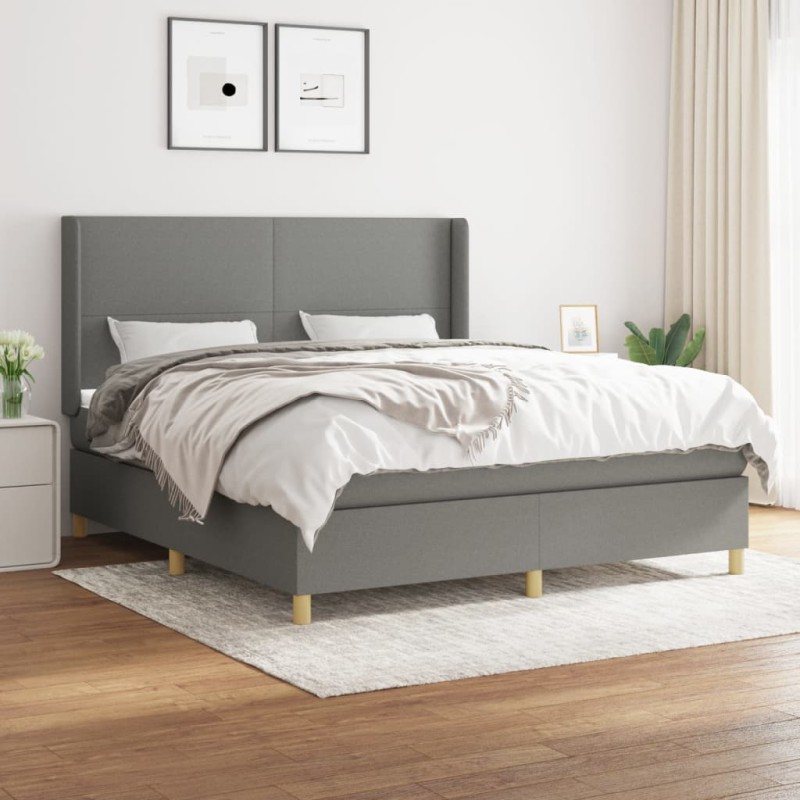 vidaXL Boxspringbett mit Matratze Dunkelgrau 180x200 cm Stoff vidaXL Boxspringbett mit Matratze Dunkelgrau 180x200 cm Stoff