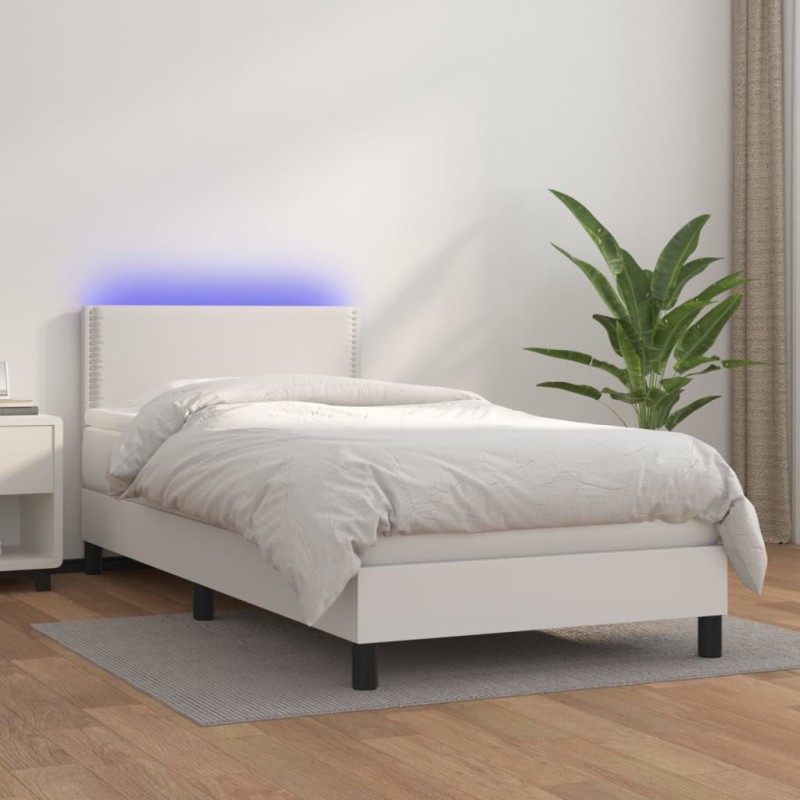 vidaXL Boxspringbett mit Matratze & LED Weiß 80x200 cm Kunstleder vidaXL Boxspringbett mit Matratze & LED Weiß 80x200 cm Kunstleder