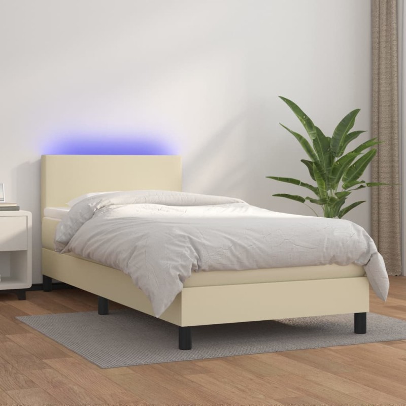 vidaXL Boxspringbett mit Matratze & LED Creme 90x200 cm Kunstleder vidaXL Boxspringbett mit Matratze & LED Creme 90x200 cm Kunstleder
