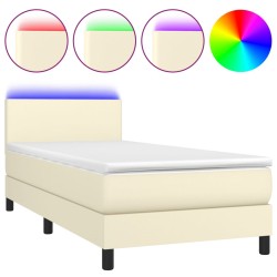 vidaXL Boxspringbett mit Matratze & LED Creme 90x200 cm Kunstleder