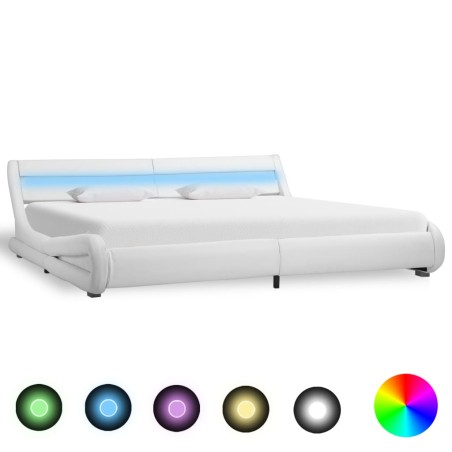 Bettgestell mit LED Weiß Kunstleder 180x200 cm