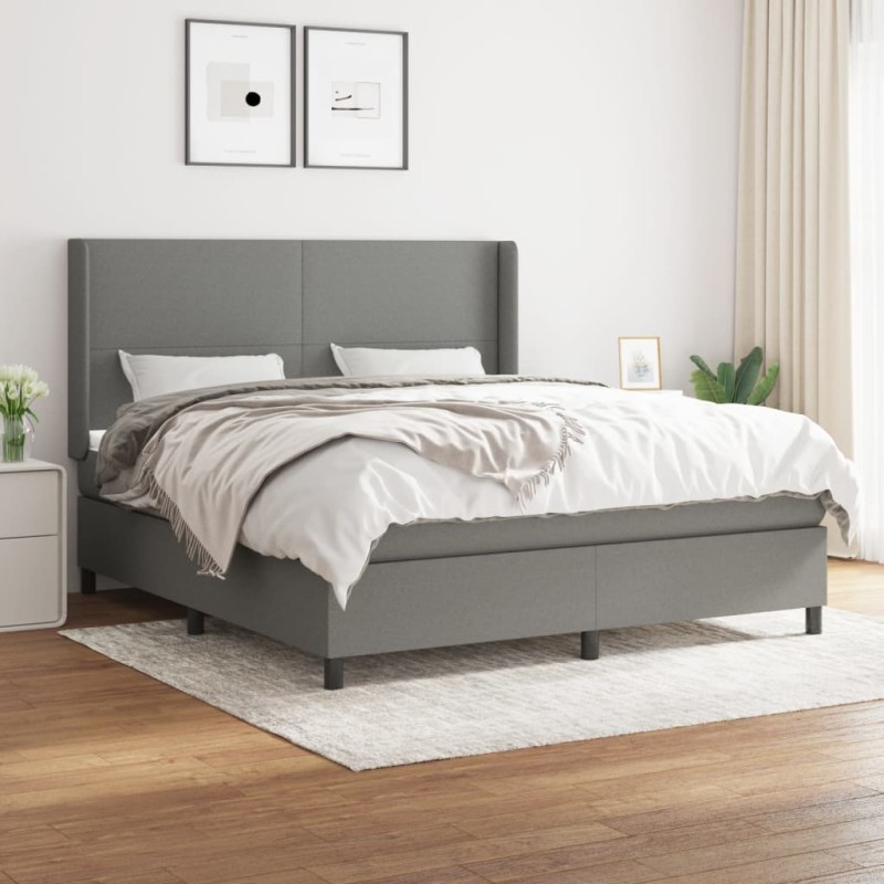 vidaXL Boxspringbett mit Matratze Dunkelgrau 180x200 cm Stoff vidaXL Boxspringbett mit Matratze Dunkelgrau 180x200 cm Stoff