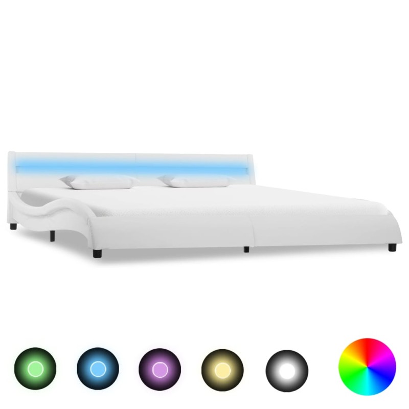 Bettgestell mit LED Weiß Kunstleder 180 x 200 cm Bettgestell mit LED Weiß Kunstleder 180 x 200 cm
