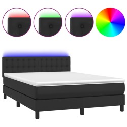vidaXL Boxspringbett mit Matratze & LED Schwarz 140x190 cm Kunstleder