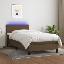 vidaXL Boxspringbett mit Matratze & LED Dunkelbraun 90x190 cm Stoff
