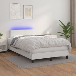 vidaXL Boxspringbett mit Matratze & LED Weiß 120x200 cm Kunstleder