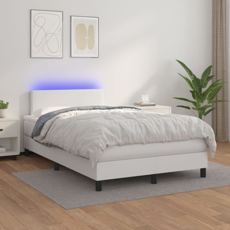 vidaXL Boxspringbett mit Matratze & LED Weiß 120x200 cm Kunstleder vidaXL Boxspringbett mit Matratze & LED Weiß 120x200 cm Kunstleder