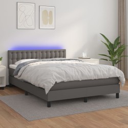 vidaXL Boxspringbett mit Matratze & LED Grau 140x190 cm Kunstleder