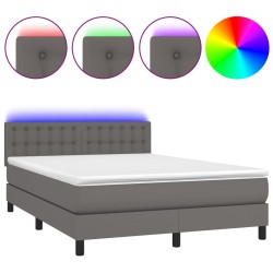 vidaXL Boxspringbett mit Matratze & LED Grau 140x190 cm Kunstleder