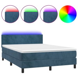vidaXL Boxspringbett mit Matratze & LED Dunkelblau 140x200 cm Samt