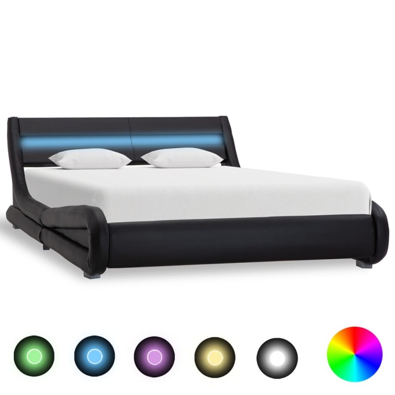 Bettgestell mit LED Schwarz Kunstleder 160x200 cm Bettgestell mit LED Schwarz Kunstleder 160x200 cm