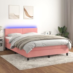 vidaXL Boxspringbett mit Matratze & LED Rosa 140x190 cm Samt