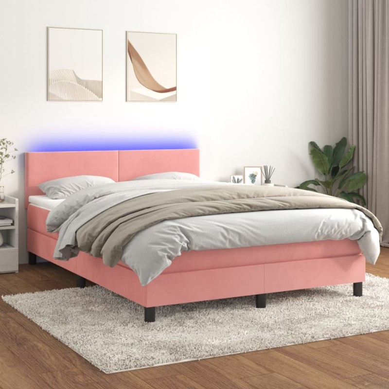 vidaXL Boxspringbett mit Matratze & LED Rosa 140x190 cm Samt vidaXL Boxspringbett mit Matratze & LED Rosa 140x190 cm Samt