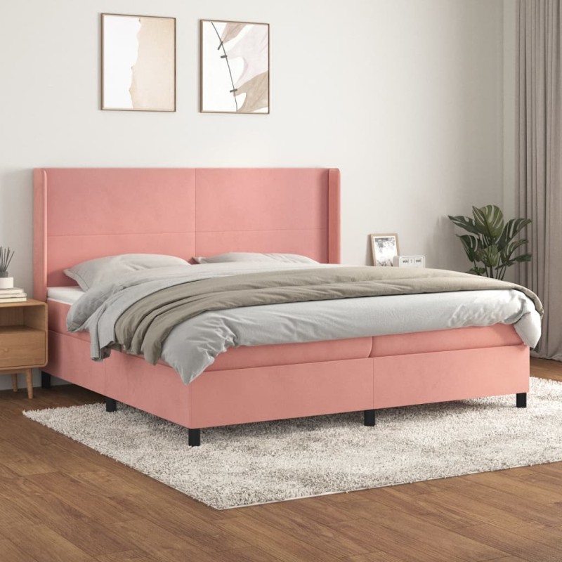 vidaXL Boxspringbett mit Matratze Rosa 200x200 cm Samt vidaXL Boxspringbett mit Matratze Rosa 200x200 cm Samt