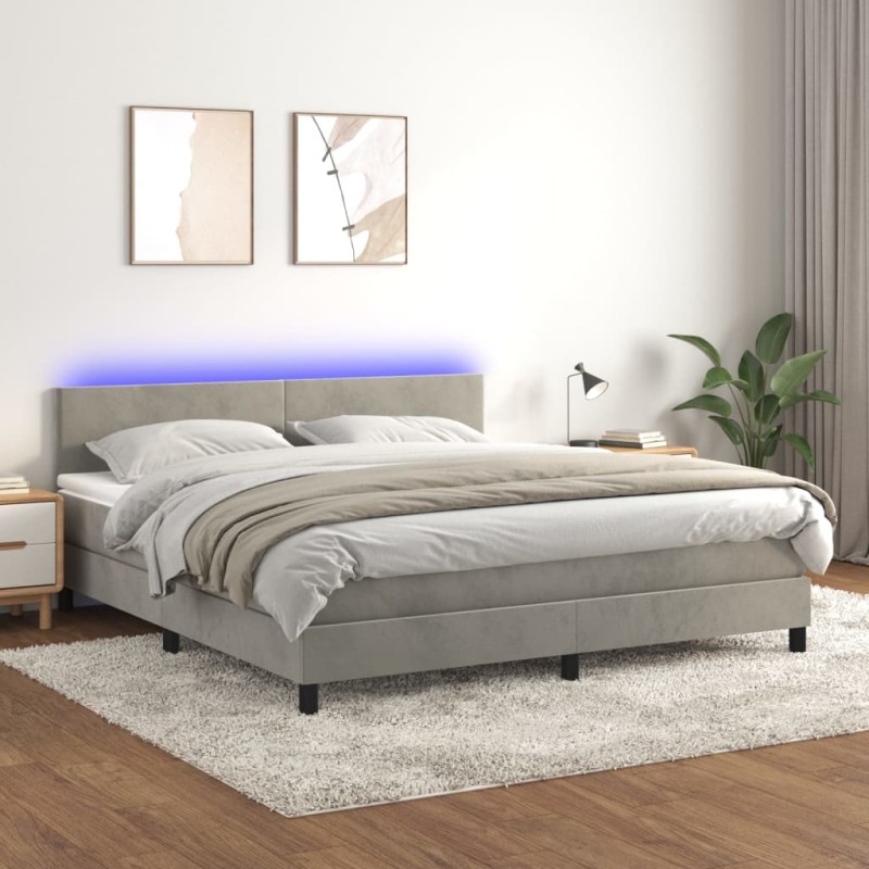 vidaXL Boxspringbett mit Matratze & LED Hellgrau 160x200 cm Samt vidaXL Boxspringbett mit Matratze & LED Hellgrau 160x200 cm Samt