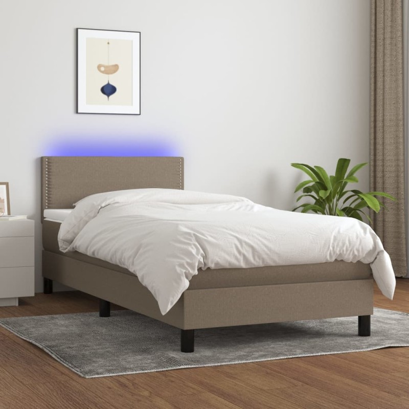 vidaXL Boxspringbett mit Matratze & LED Taupe 90x200 cm Stoff vidaXL Boxspringbett mit Matratze & LED Taupe 90x200 cm Stoff