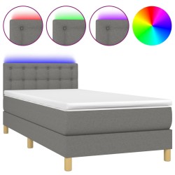 vidaXL Boxspringbett mit Matratze & LED Dunkelgrau 90x200 cm Stoff