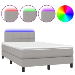 vidaXL Boxspringbett mit Matratze & LED Hellgrau 120x200 cm Stoff