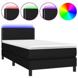vidaXL Boxspringbett mit Matratze & LED Schwarz 90x200 cm Stoff