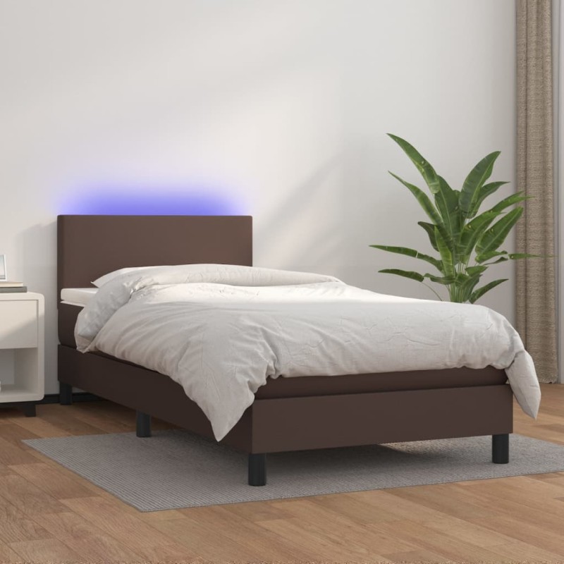 vidaXL Boxspringbett mit Matratze & LED Braun 80x200 cm Kunstleder vidaXL Boxspringbett mit Matratze & LED Braun 80x200 cm Kunstleder
