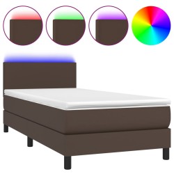vidaXL Boxspringbett mit Matratze & LED Braun 80x200 cm Kunstleder