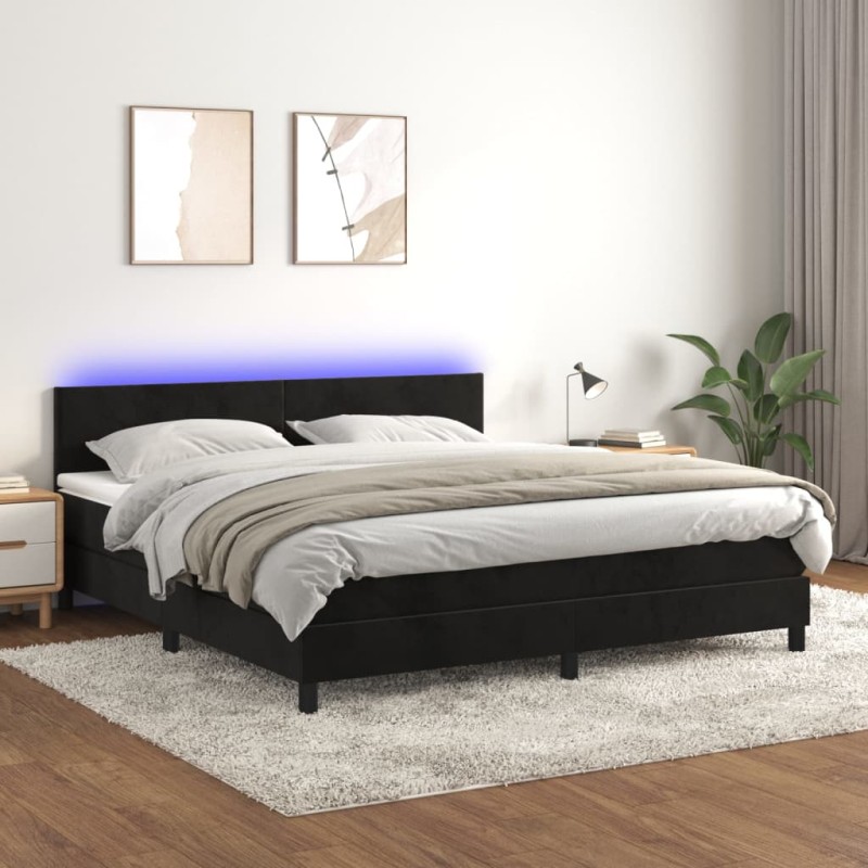 vidaXL Boxspringbett mit Matratze & LED Schwarz 180x200 cm Samt vidaXL Boxspringbett mit Matratze & LED Schwarz 180x200 cm Samt
