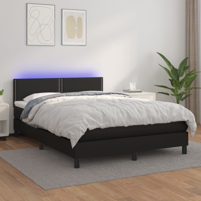 vidaXL Boxspringbett mit Matratze & LED Schwarz 140x190 cm Kunstleder vidaXL Boxspringbett mit Matratze & LED Schwarz 140x190 cm Kunstleder